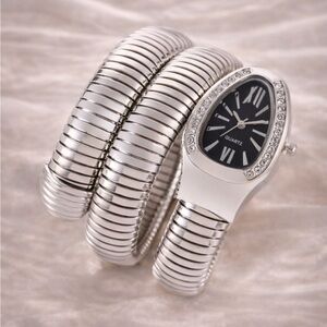 Serpenti Silver Snake Black Dial Wrap Watch